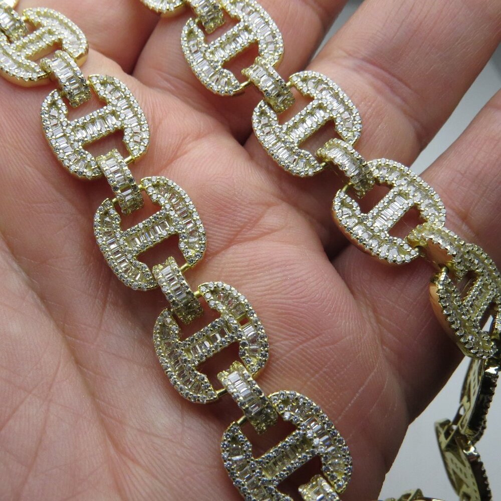 18k *925 Sterling Silver Gucci Style Links Diamond Men's Necklace 65gr/22"
